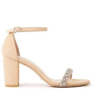 Stuart Weitzman Nudistcurve Embellished Suede Ankle Strap Sandals – NEW Size 8.5